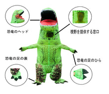Load image into Gallery viewer, DAIFUQIHUA 恐竜 コスチューム 恐竜 コスプレ インフレータブル コスチューム 着ぐるみ 仮装 恐竜 空気充填 膨張式 4点セット 男女兼用 USB充電式 Lサイズ ブラウン
