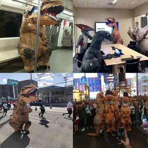 DAIFUQIHUA 恐竜 コスチューム 恐竜 コスプレ インフレータブル コスチューム 着ぐるみ 仮装 恐竜 空気充填 膨張式 4点セット 男女兼用 USB充電式 Lサイズ ブラウン